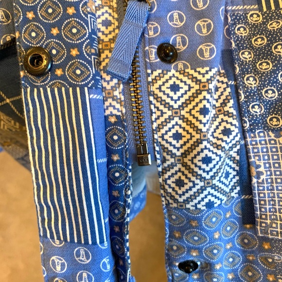 Lands End Hooded Cargo Jacket Blue Patchwork Medium Petite - Picture 10 of 14